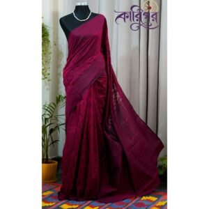 Half Silk Jamdani- Maroon